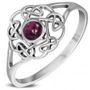 Garnet Round Celtic Knot Silver Ring - r596